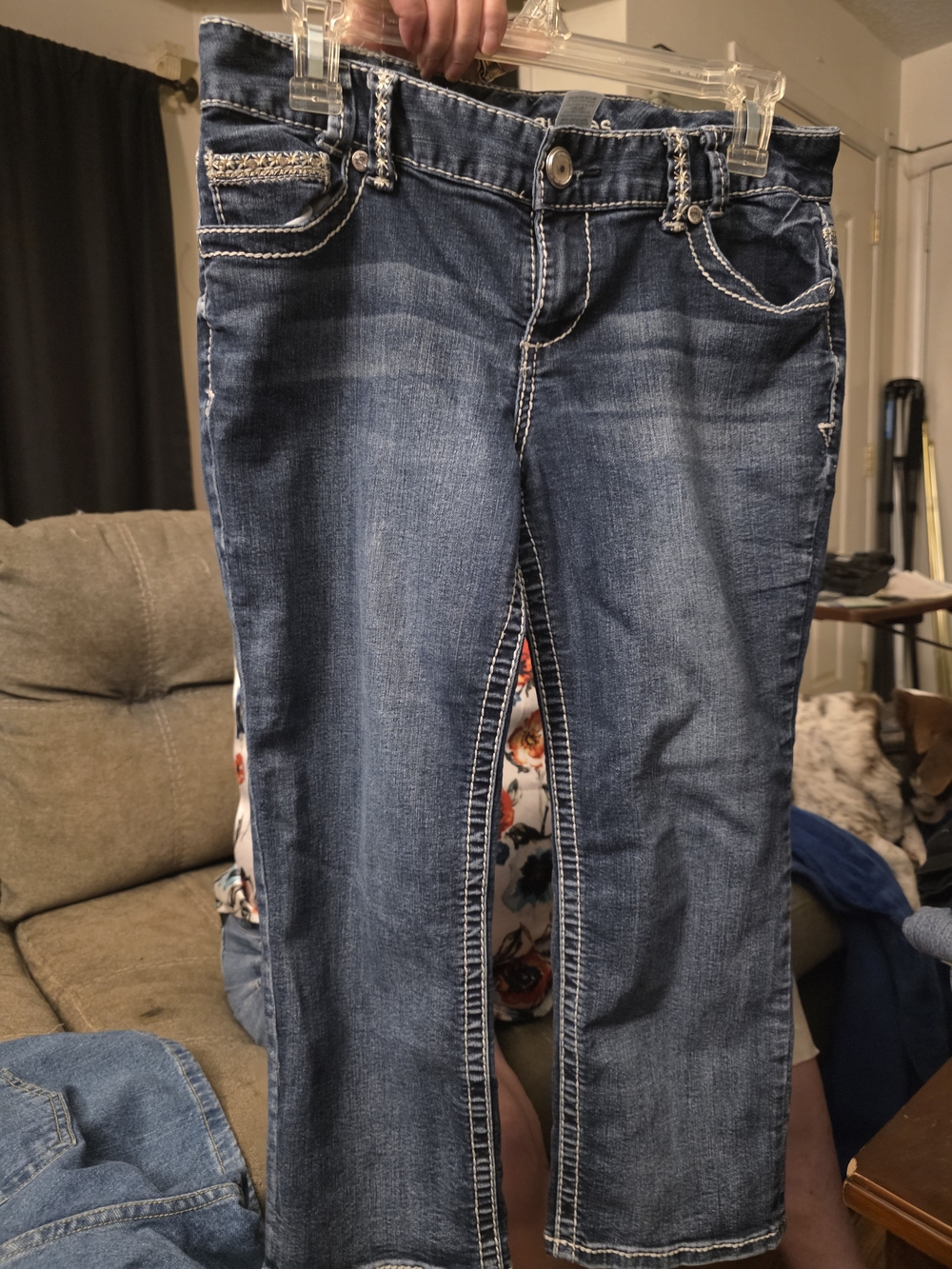 Maurices Boot Cut Blue Jeans with White Contrast Stitching
